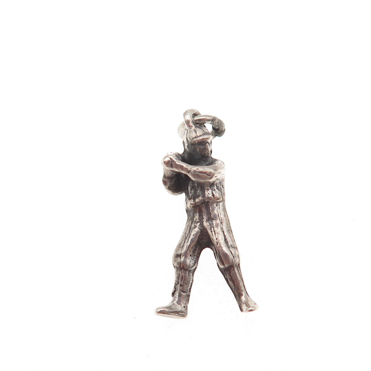 925 Sterling Silver Vintage Baseball Player Oxidized 3D Mini Charm Pendant