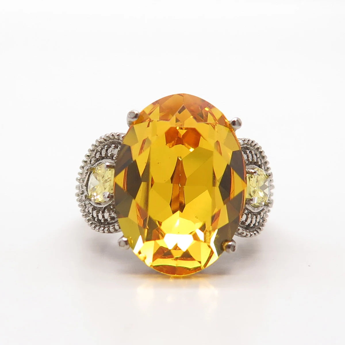 925 Sterling Silver Vintage Imperial Rhinestone & Yellow C Z Ring Size 7