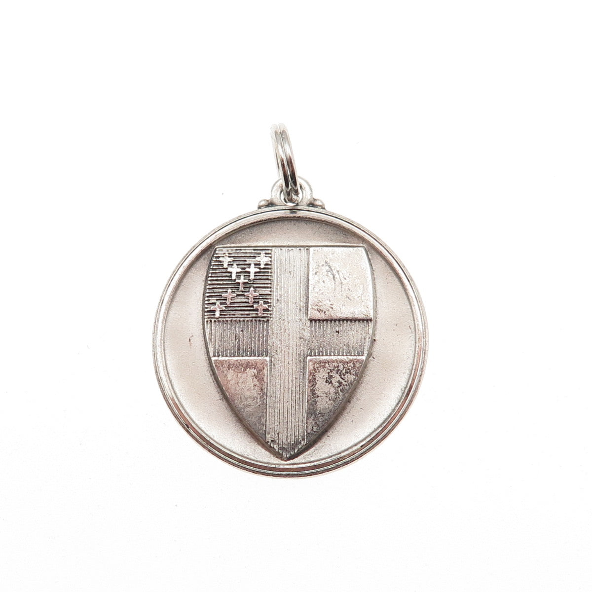 Theda 925 Sterling Silver Vintage Cross Shield Episcopalian Charm Pendant