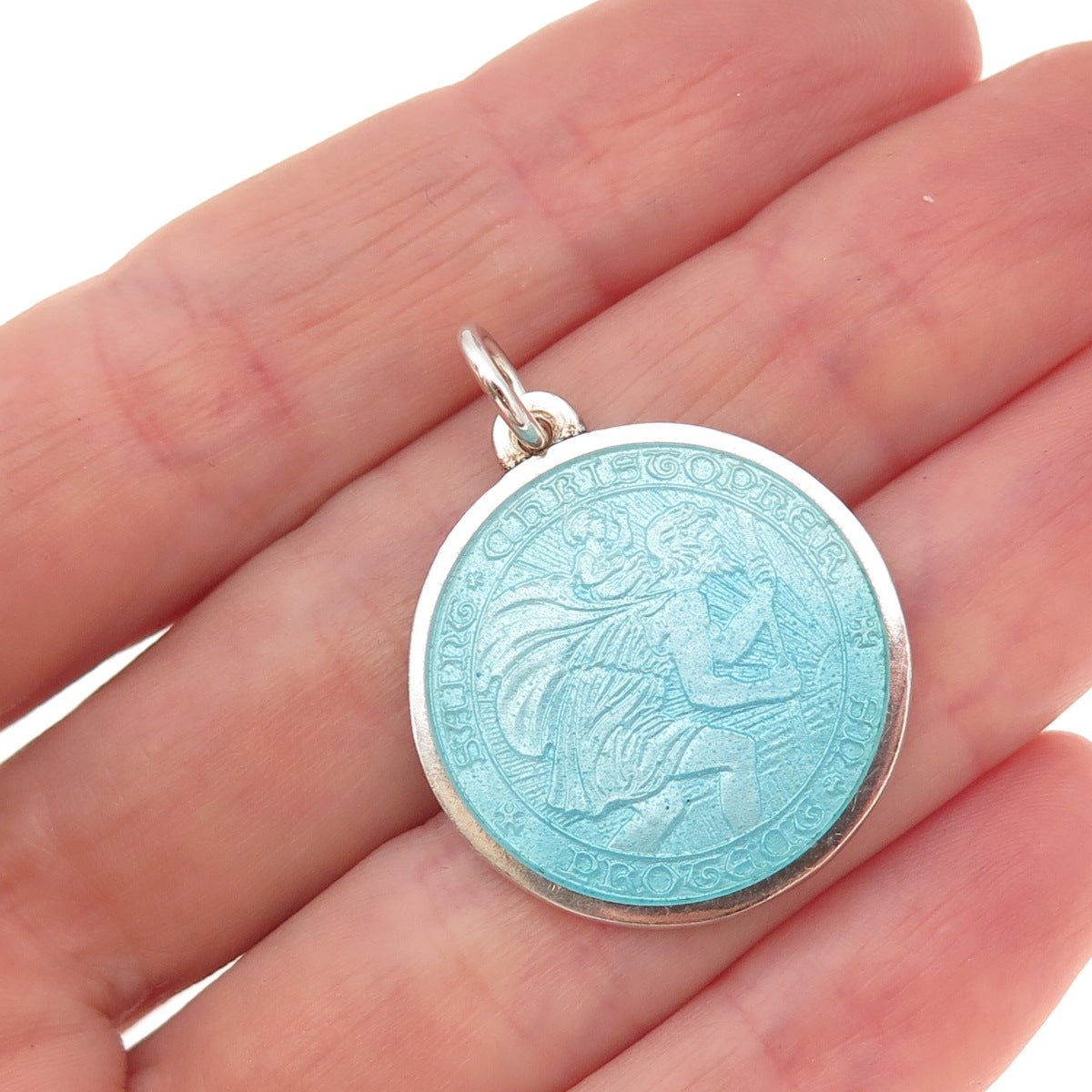 Charles Thomae 925 Sterling Silver Vintage Enamel St. Christopher Charm Pendant