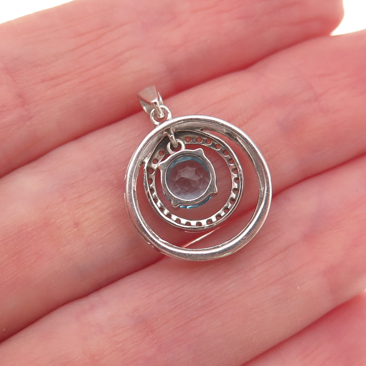 Jane Seymour 925 Sterling Silver Real White & Blue Topaz Charm Pendant