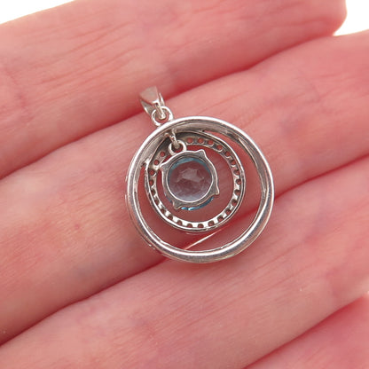 Jane Seymour 925 Sterling Silver Real White & Blue Topaz Charm Pendant