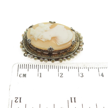 800 Silver Antique Faux Pearl Cameo Victorian Lady Centrepiece Pendant