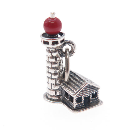 BEAU CRAFT 925 Sterling Antique Art Deco Real Coral Lighthouse Mini 3D Pendant