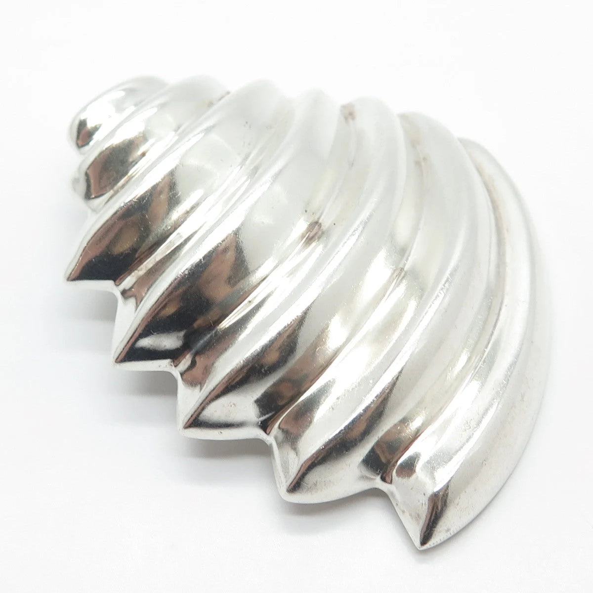925 Sterling Silver Vintage Mexico Ribbed Modernist Pin Brooch / Pendant