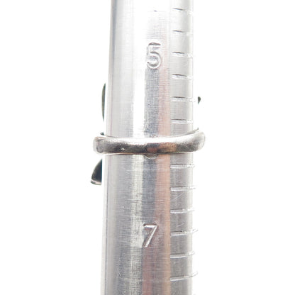 925 Sterling Silver Vintage Real Blue Topaz Modernist Oxidized Ring Size 6