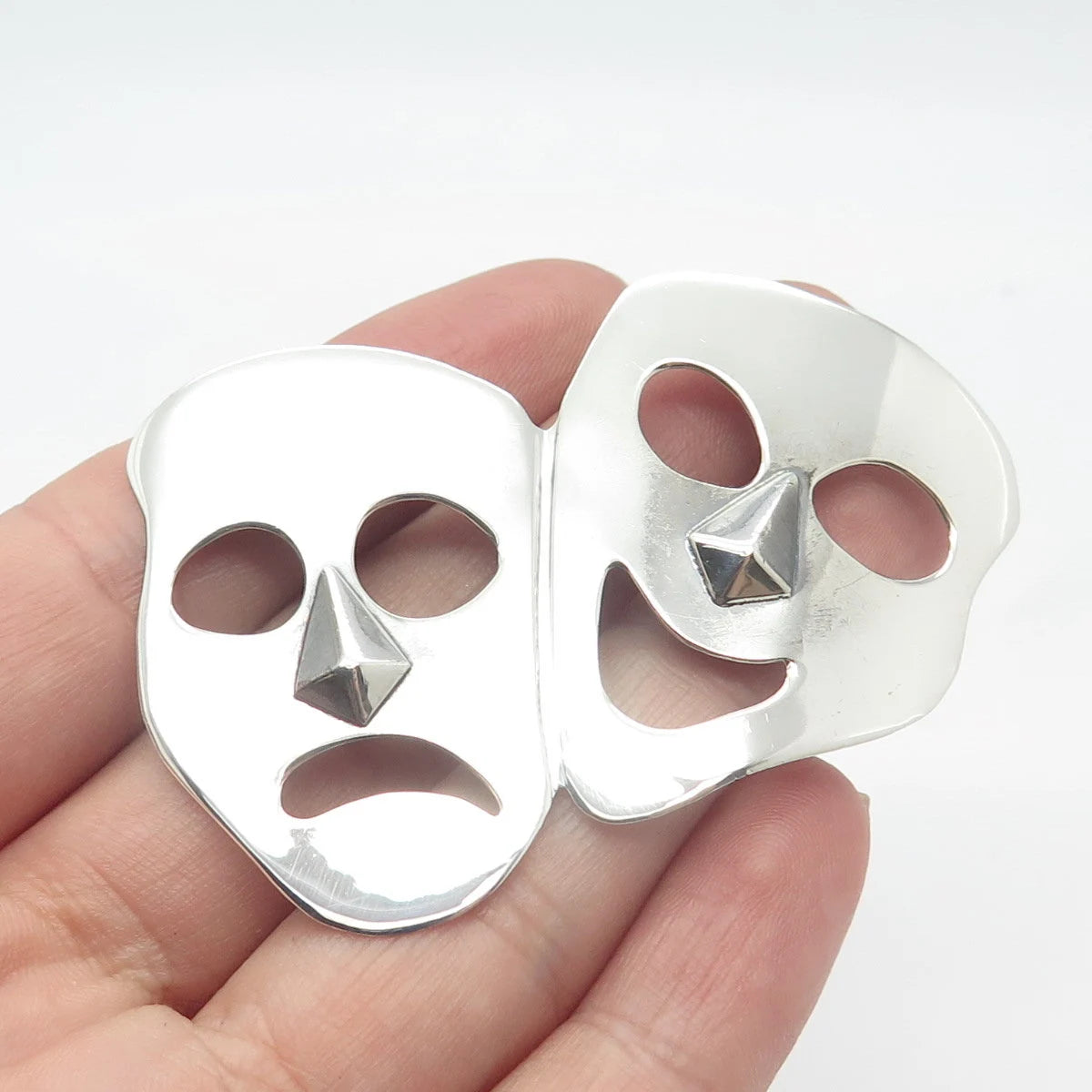 925 Sterling Silver Vintage Sock & Buskin Tragedy Comedy Mask Pin Brooch