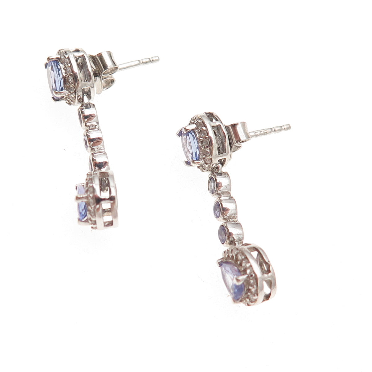 Chuck Clemency 925 Sterling Silver Real Tanzanite & White Topaz Dangle Earrings