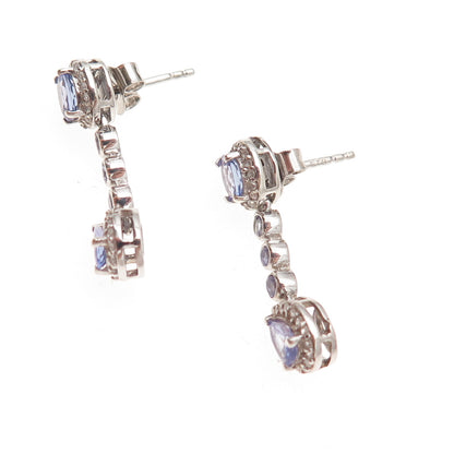 Chuck Clemency 925 Sterling Silver Real Tanzanite & White Topaz Dangle Earrings