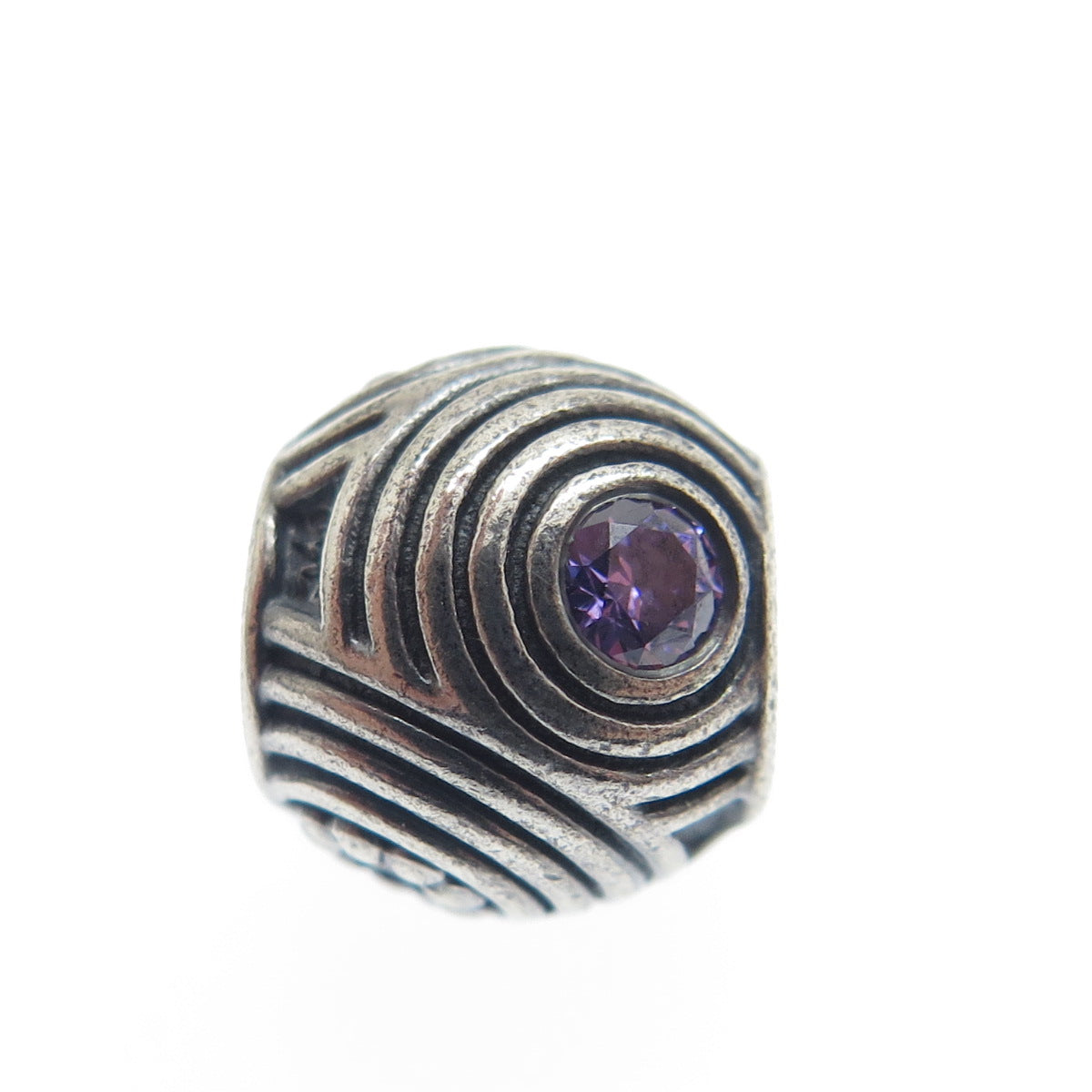 PANDORA 925 Sterling Silver Lavender C Z Hypnotic Circles Oxidized Bead Charm