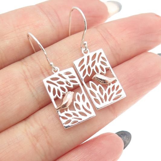 925 Sterling Silver 2-Tone Bird Dangling Earrings