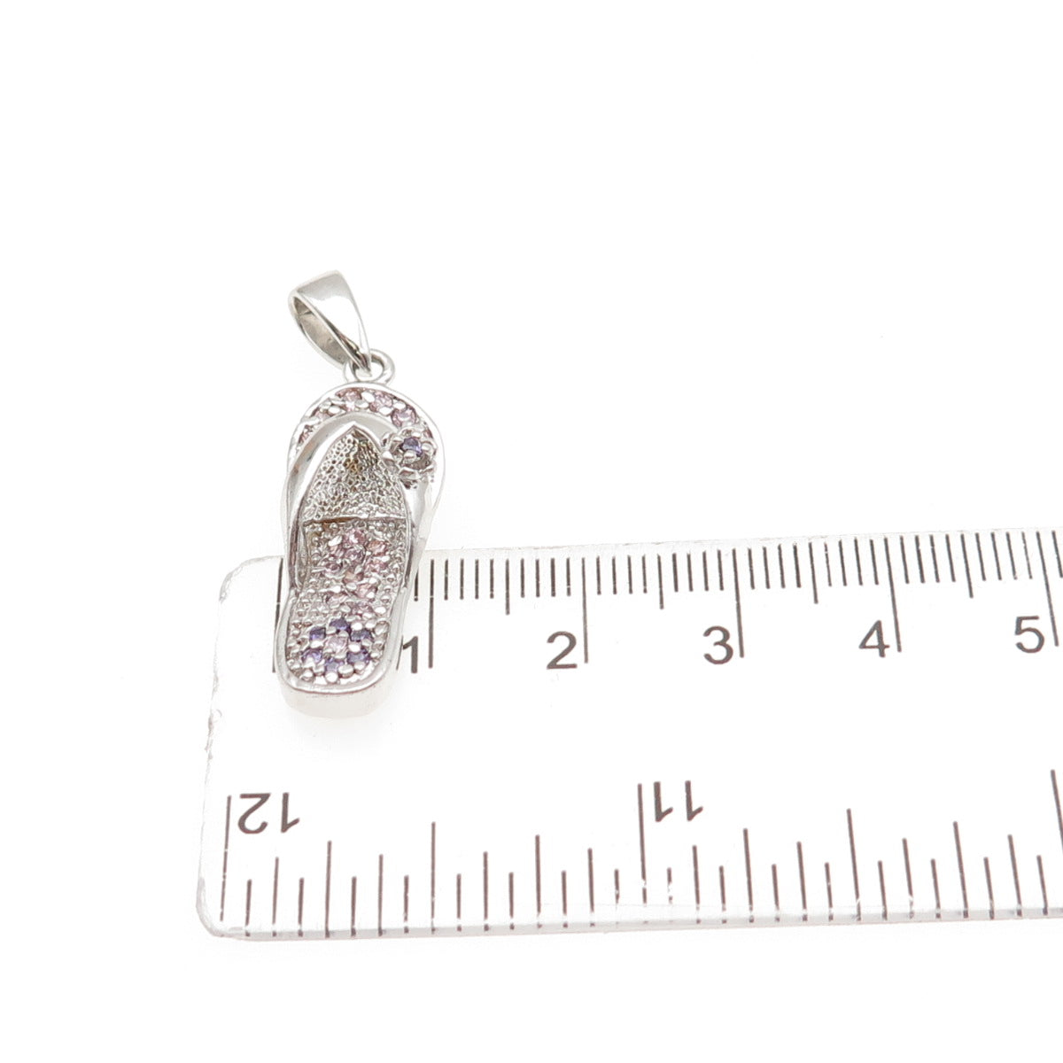 925 Sterling Silver Round-Cut Pink & Purple C Z Flip Flop Charm Pendant