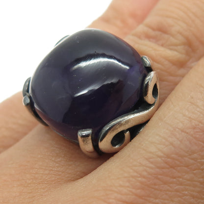 925 Sterling Silver Vintage Real Amethyst Swirl Modernist Ring Size 6.75