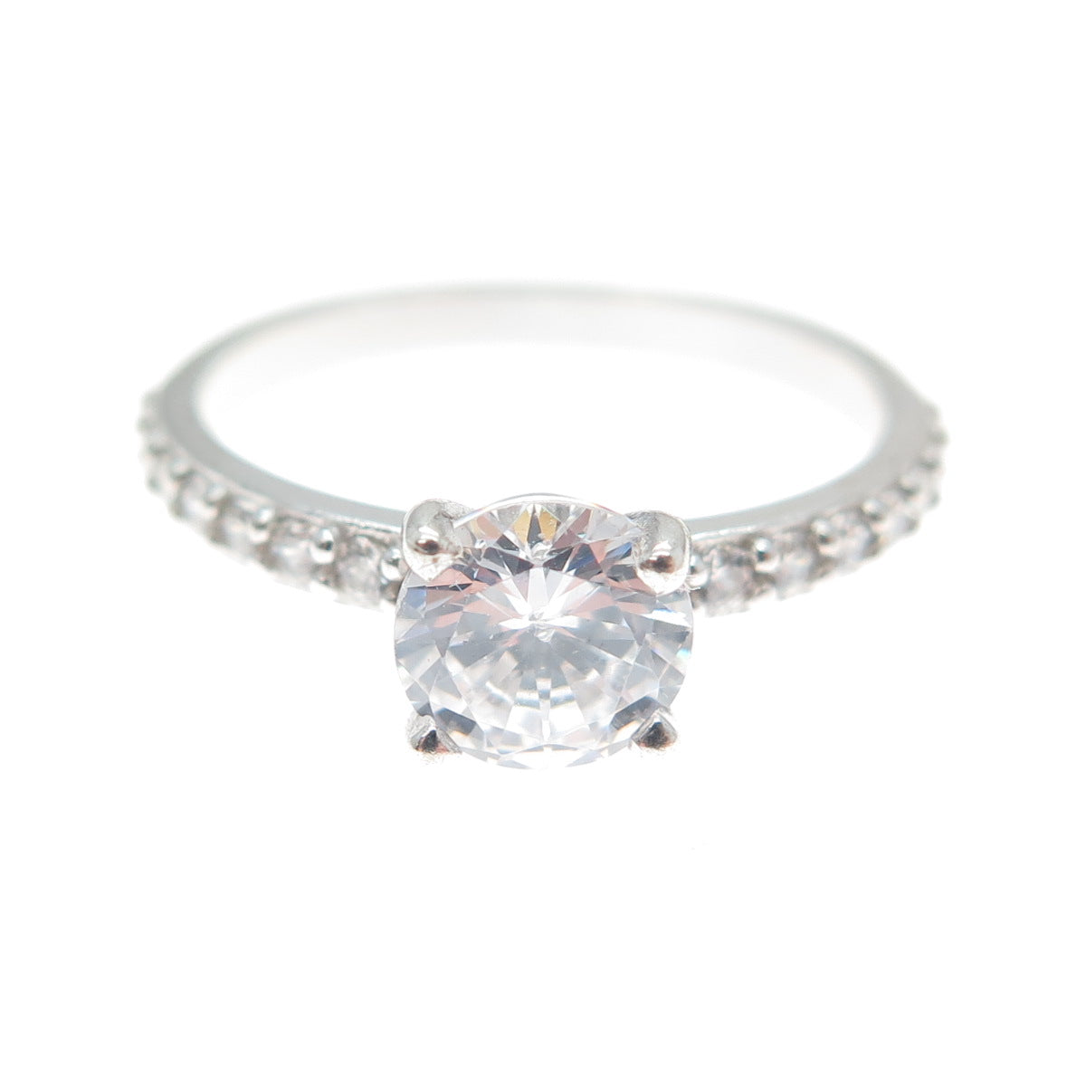925 Sterling Silver Vintage European Round-Cut C Z Engagement Ring Size 6