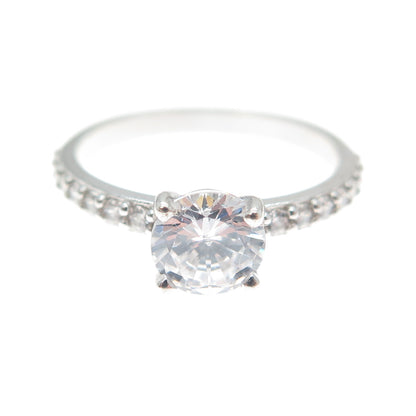 925 Sterling Silver Vintage European Round-Cut C Z Engagement Ring Size 6