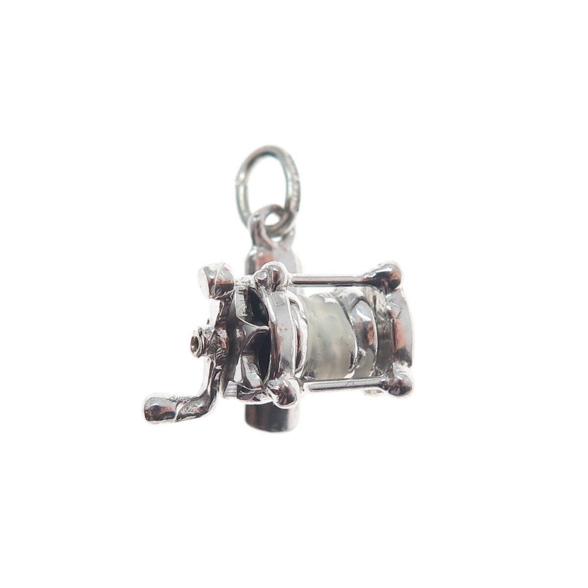 925 Sterling Silver Antique Enamel Spinning Reel 3D Minimalist Charm Pendant