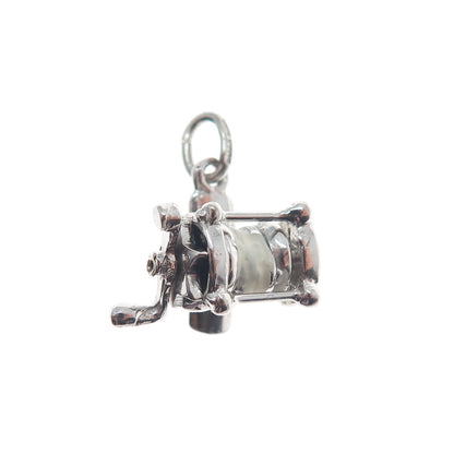 925 Sterling Silver Antique Enamel Spinning Reel 3D Minimalist Charm Pendant