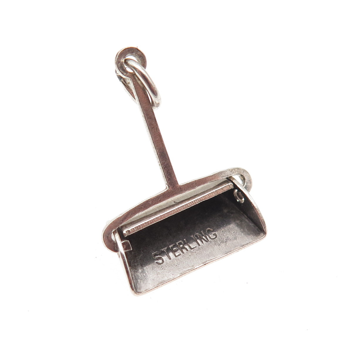 925 Sterling Silver Antique Art Deco Dust Bin Oxidized 3D Mini Charm Pendant