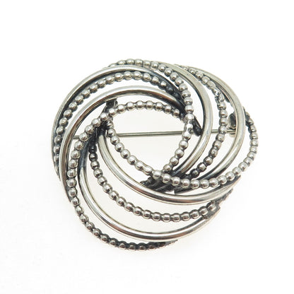 BEAU 925 Sterling Silver Antique Art Deco Beaded Tornado Interlocked Pin Brooch