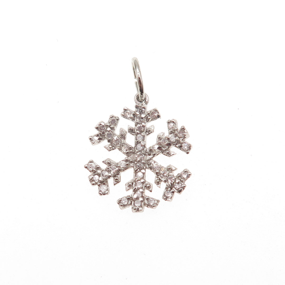 925 Sterling Silver Round-Cut C Z Snowflake Mini Charm Pendant