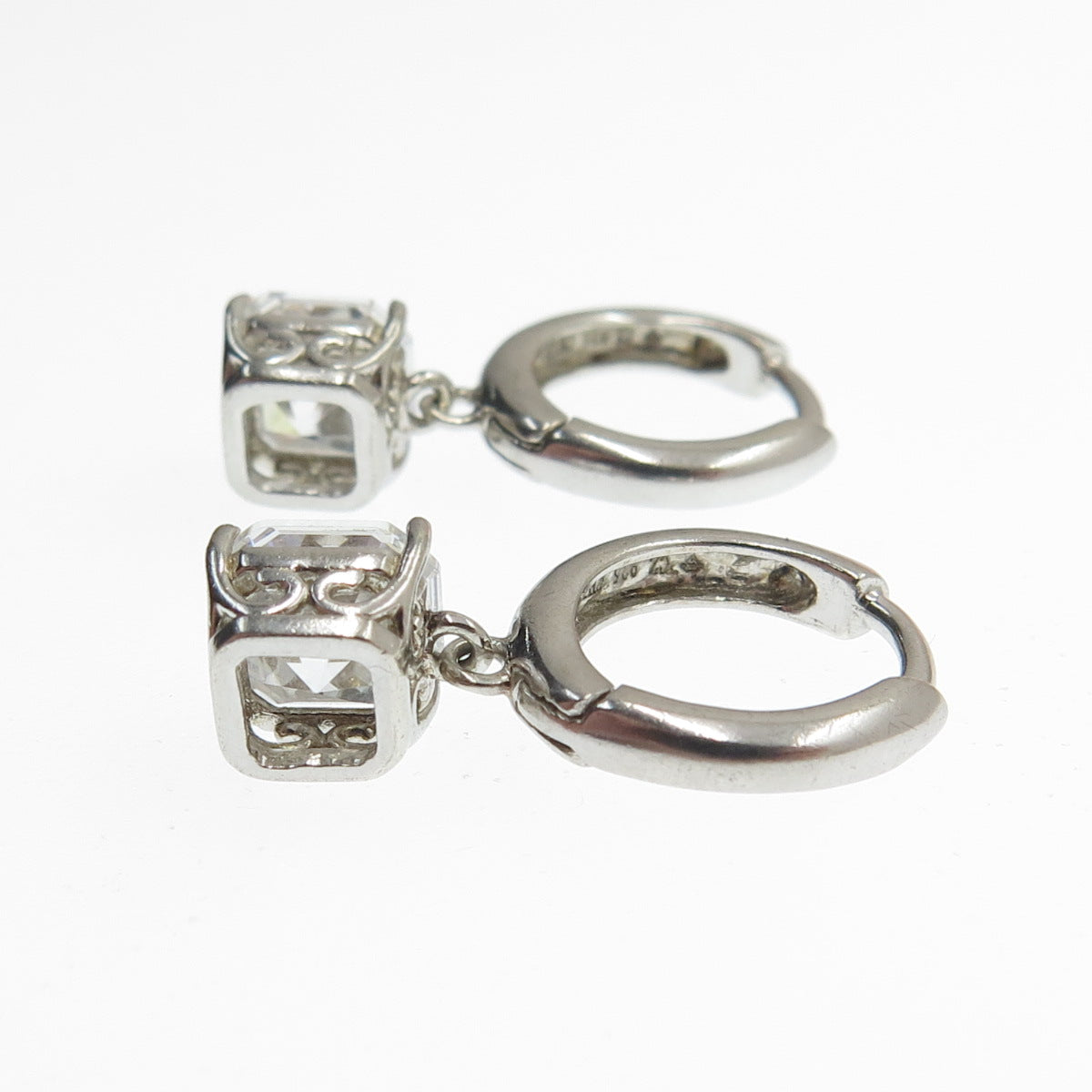 925 Sterling Silver Cushion-Cut Shaped C Z Huggie Earrings