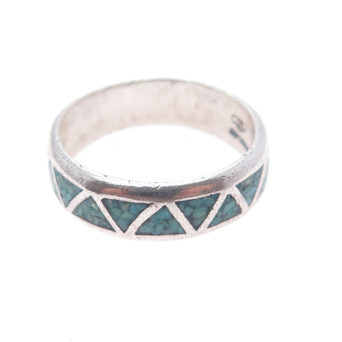 SILVER CLOUD Old Pawn 925 Sterling Vintage Turquoise Inlay Band Ring Size 11.25