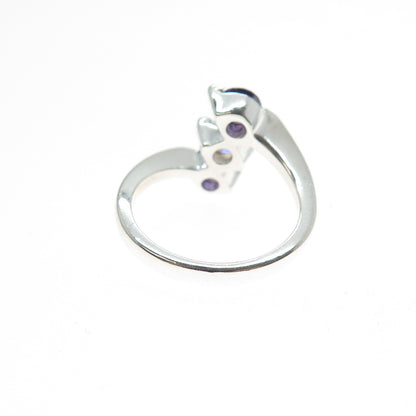 925 Sterling Silver Vintage Round-Cut Purple & White C Z Bypass Ring Size 7.25