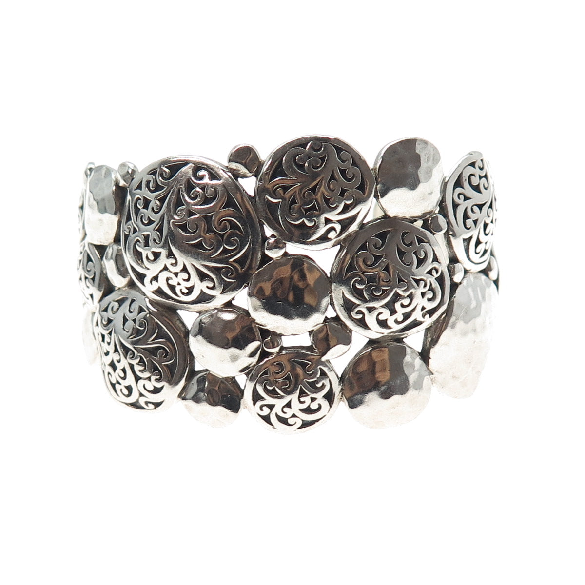LOIS HILL Sterling Silver Vintage Signature Scroll Disc Adjustable Bracelet 6.5"