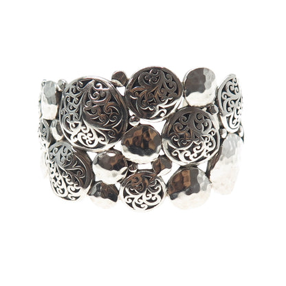LOIS HILL Sterling Silver Vintage Signature Scroll Disc Adjustable Bracelet 6.5"