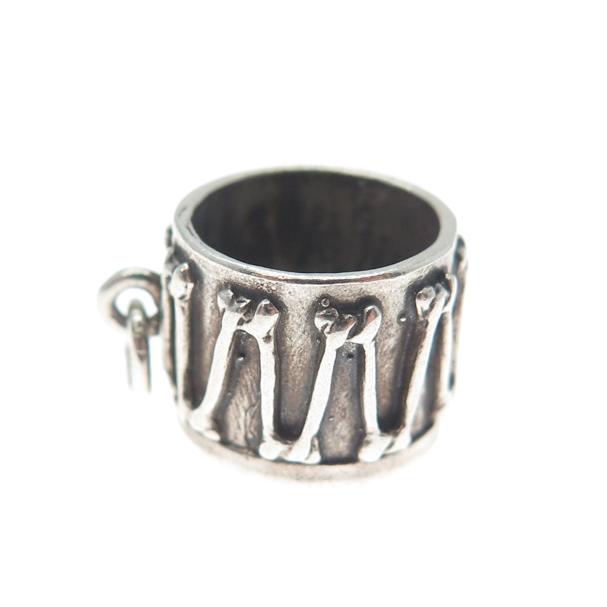 925 Sterling Silver Vintage Drum Oxidized Minimalist 3D Charm Pendant
