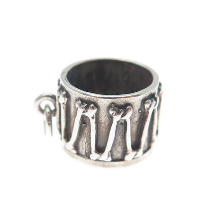 925 Sterling Silver Vintage Drum Oxidized Minimalist 3D Charm Pendant