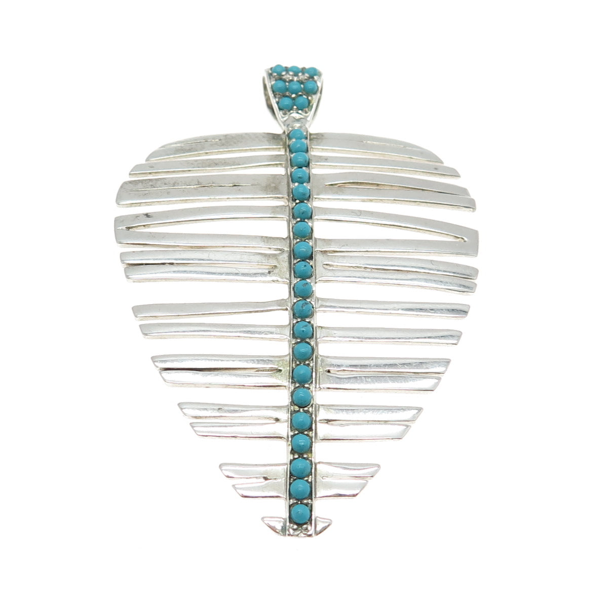 925 Sterling Silver Real Turquoise Gemstone Leaf Pendant / Pin Brooch