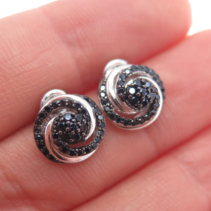 925 Sterling Silver Round-Cut Black C Z Twisted Stud Earrings