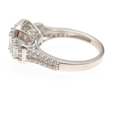 925 Sterling Silver Round & Emerald-Cut C Z Engagement Ring Size 7