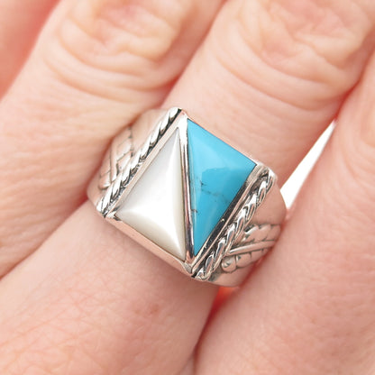 Silver Cloud Old Pawn 925 Sterling Vintage Turquoise & MOP Feather Ring Size 7