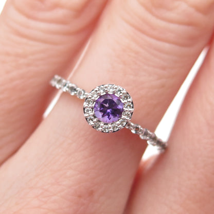 925 Sterling Silver Real Round-Cut Amethyst & White Topaz Ring Size 6.5