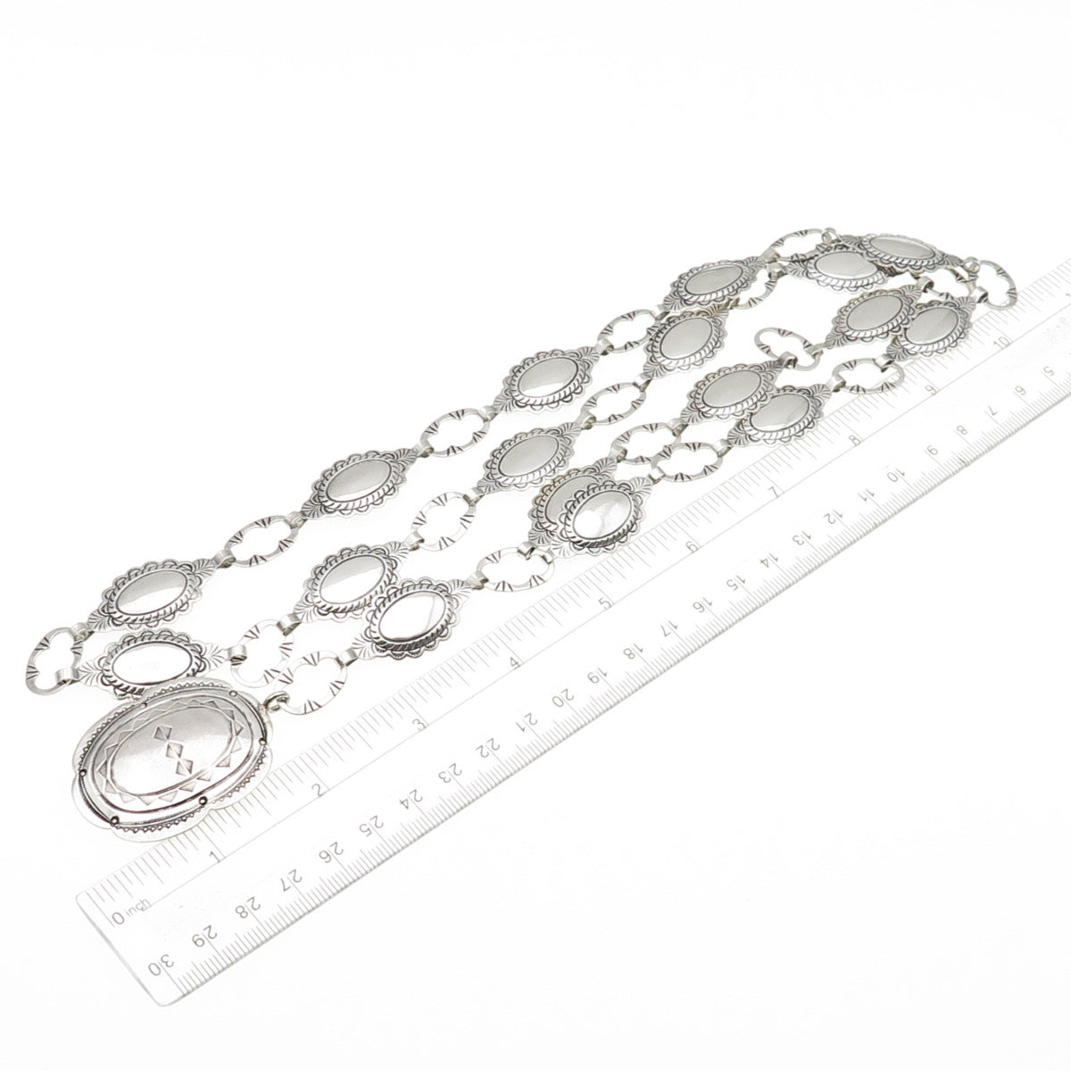 Old Pawn 925 Sterling Silver Vintage Southwestern Concho Chain Belt Necklace 34"