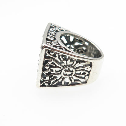 925 Sterling Silver Vintage Modernist Flower Oxidized Ring Size 6.5