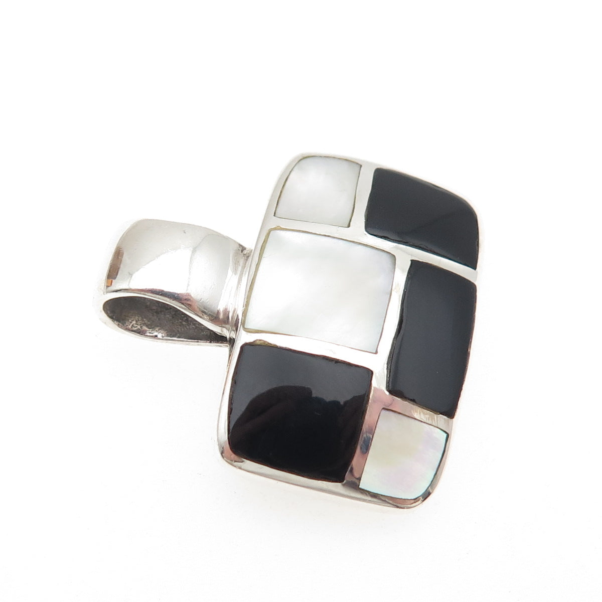 SX Sally C 925 Sterling Silver Vintage Real Black Onyx & MOP Charm Pendant