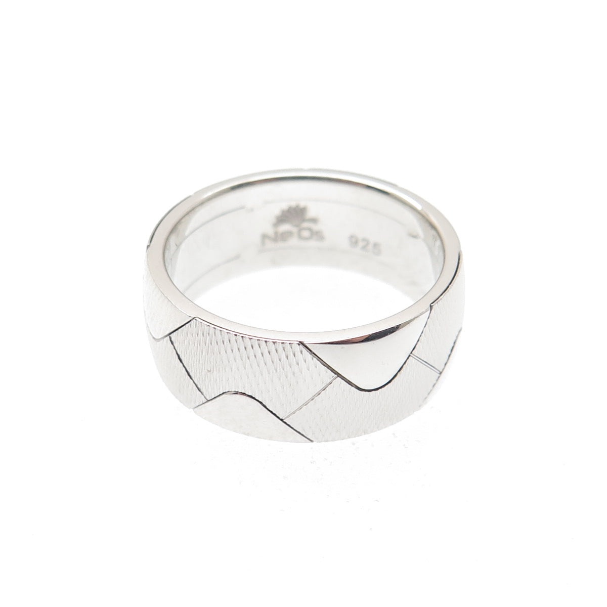 NEOS 925 Sterling Silver Textured Wave Band Ring Size 7.75