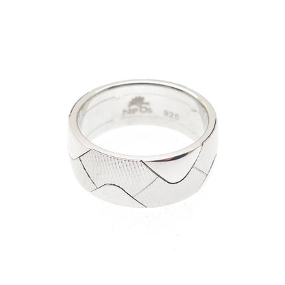 NEOS 925 Sterling Silver Textured Wave Band Ring Size 7.75