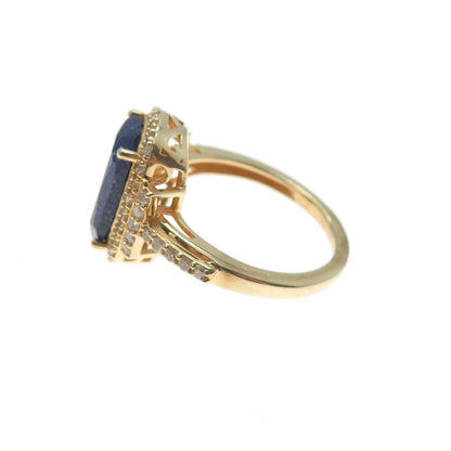 DSMK 925 Sterling Silver Gold Plated Real Diamond & Sapphire Ring Size 9.25