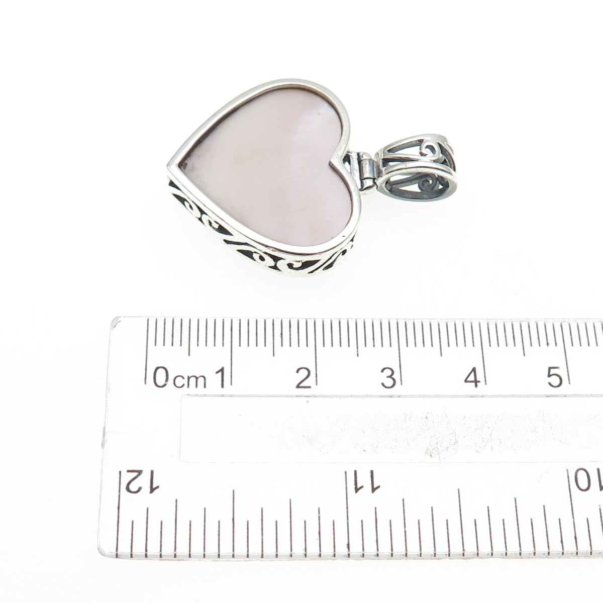 BOMA 925 Sterling Silver Vintage Real MOP Ornate Heart Charm Pendant
