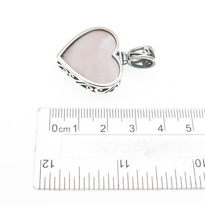 BOMA 925 Sterling Silver Vintage Real MOP Ornate Heart Charm Pendant