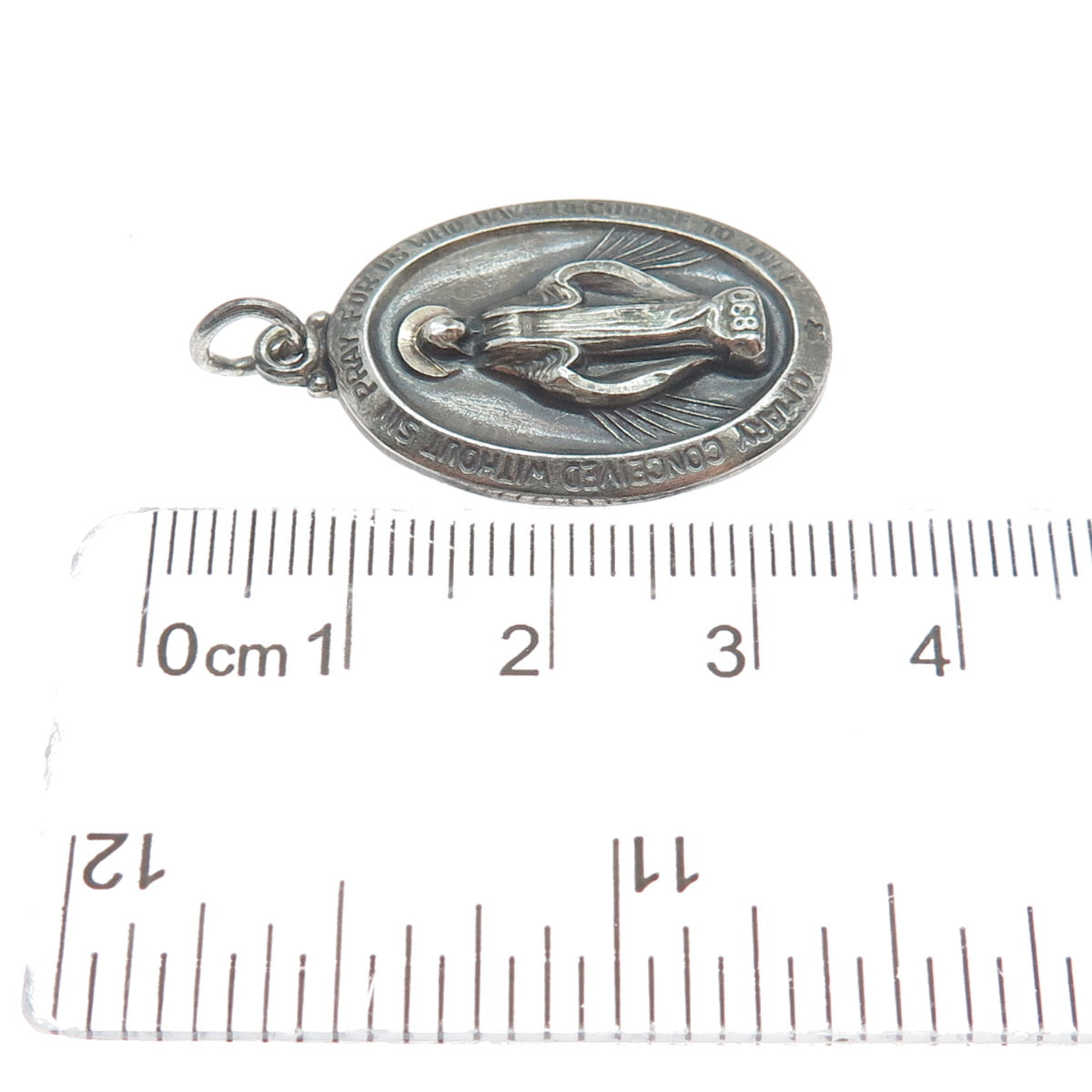 THEDA 925 Sterling Silver Antique Art Deco St. Mary Religious Pendant