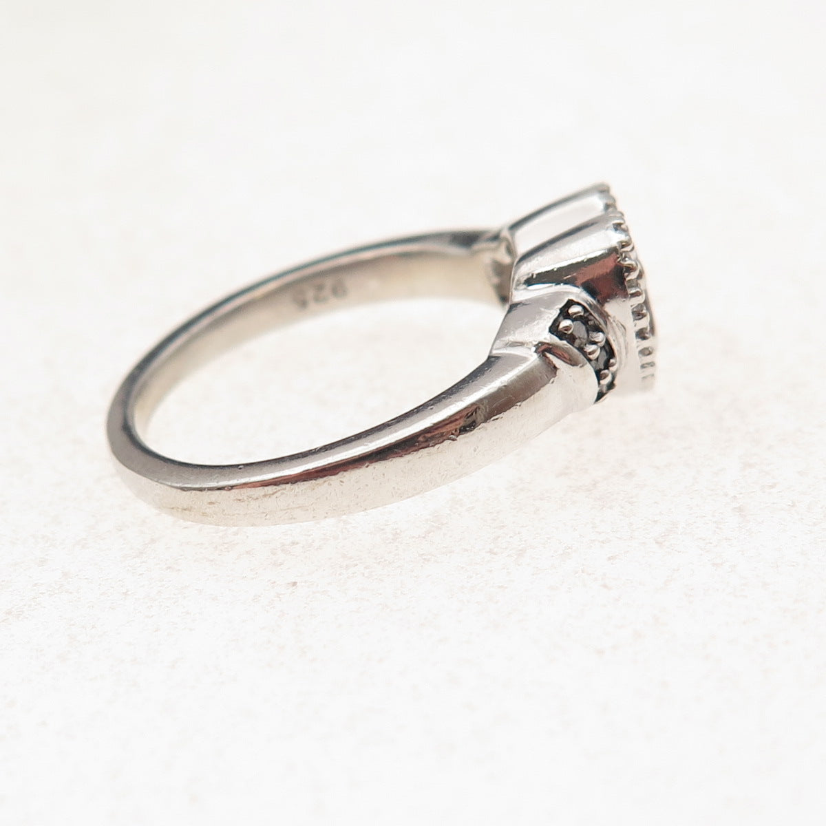 Jane Seymour 925 Sterling Silver Real Black & White Diamond Heart Ring Size 7