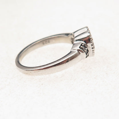 Jane Seymour 925 Sterling Silver Real Black & White Diamond Heart Ring Size 7