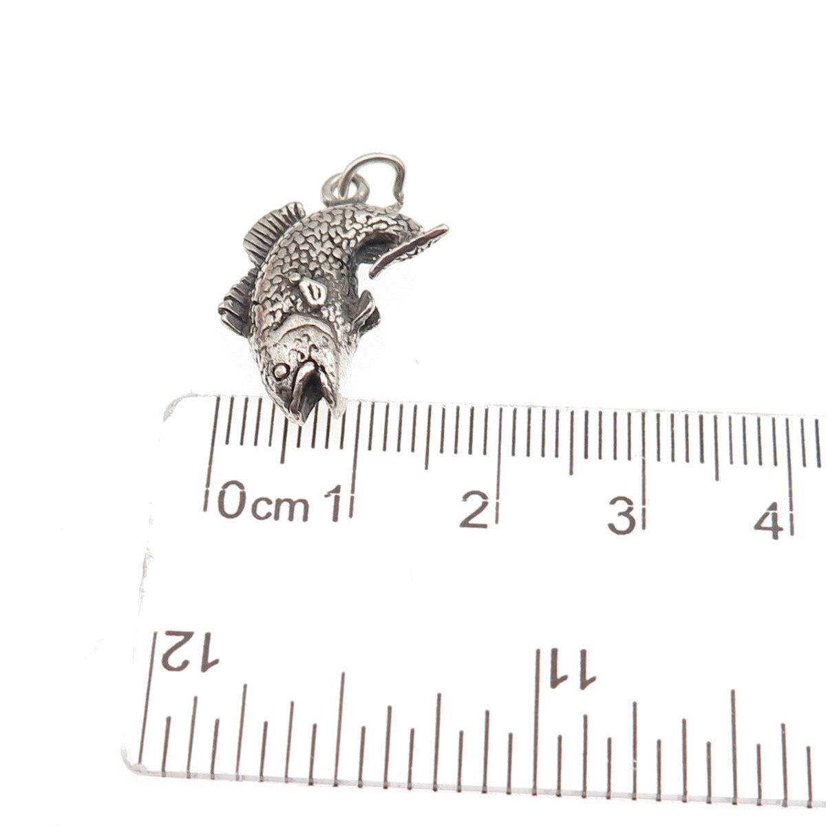 925 Sterling Silver Vintage Koi Fish Oxidized 3D Mini Charm Pendant
