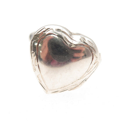 925 Sterling Silver Vintage Heart Locket Oxidized Ring Size 5