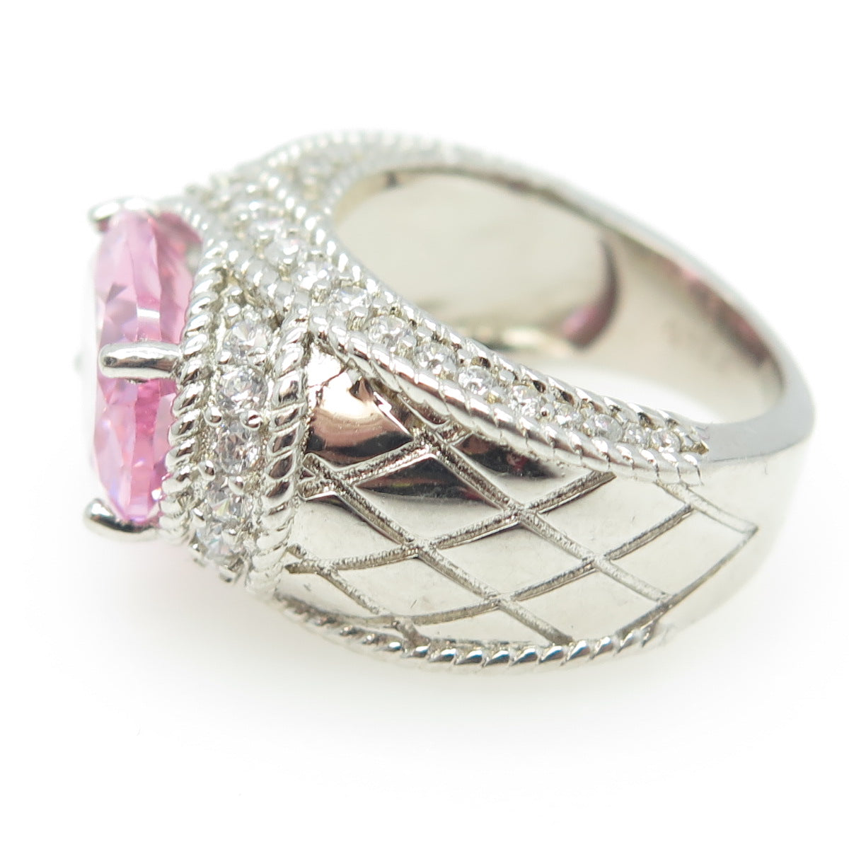 925 Sterling Silver Oval & Round-Cut Pink & White C Z Ring Size 7.25